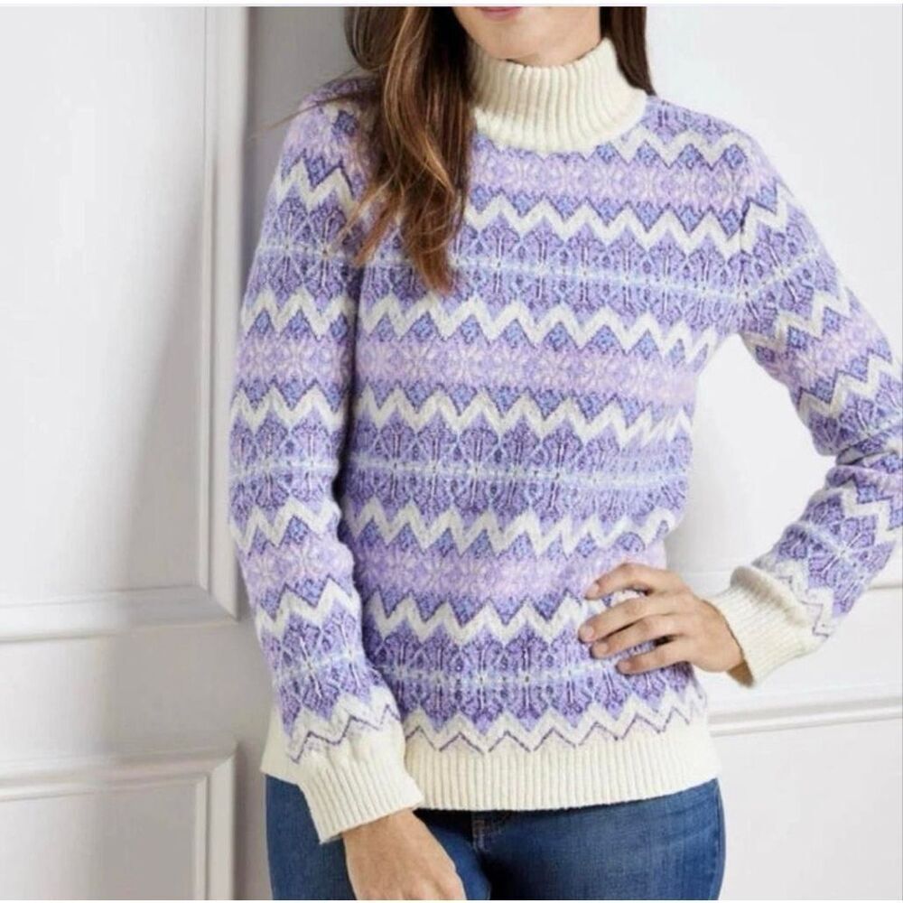 Talbots purple fairisle mock neck sweater medium petite